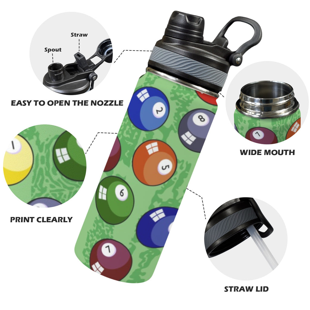 Pool Balls - Insulated Water Bottle with Dual-Use Lid (18oz) Insulated Water Bottle with Dual-Use Lid (18oz) Games Printed Offshore