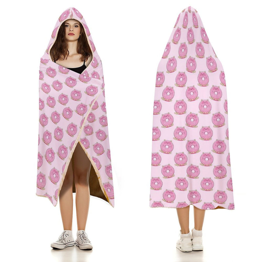 Pink Cat Doughnuts Kids Hooded Blanket 100cm x 130cm
