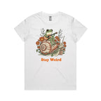 Stay Weird, Guitar Playing Frog On A Snail Women's AS Colour T-shirt White Womens T-shirt animal Music Printed In Australia