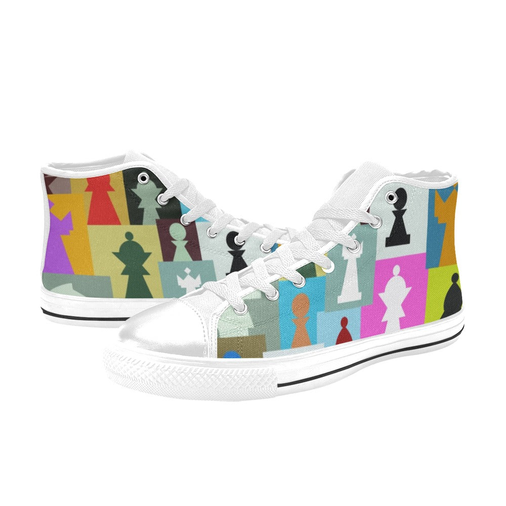 Colourful Chess - Kids High Top Canvas Shoes