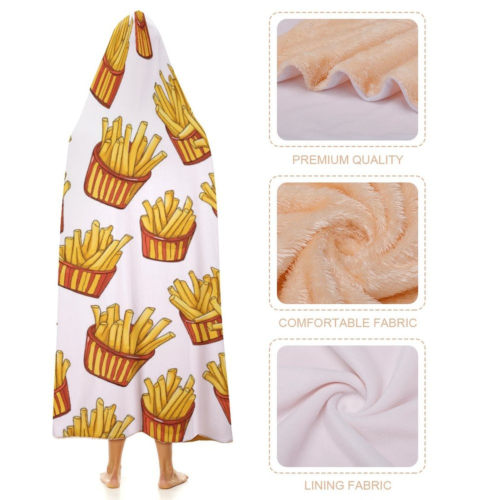 French Fries Kids Hooded Blanket 100cm x 130cm Kids Hooded Blanket Food Printed Offshore