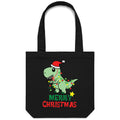Dinosaur Santa, Merry Christmas Canvas Tote Bag Black One Size Christmas Tote Bag Christmas Printed In Australia