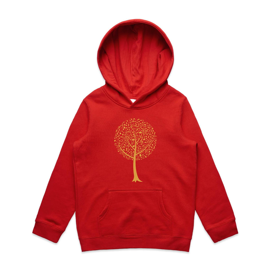 Music Tree - Kids Hoodie Red Kids Hoodie Printed In Australia