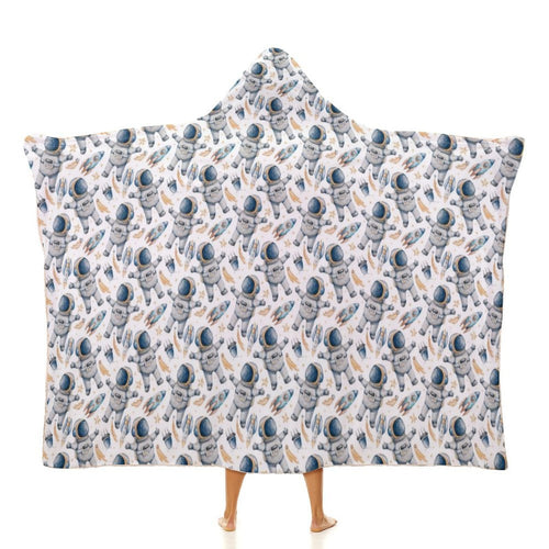 Astronauts And Rockets Kids Hooded Blanket 100cm x 130cm white 40"×50" Kids Hooded Blanket Printed Offshore Space
