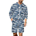 Japanese Waves Men's Lightweight Sun Hoodie & Shorts Set 4XL Men's Lightweight Sun Hoodie & Shorts Ocean Printed Offshore