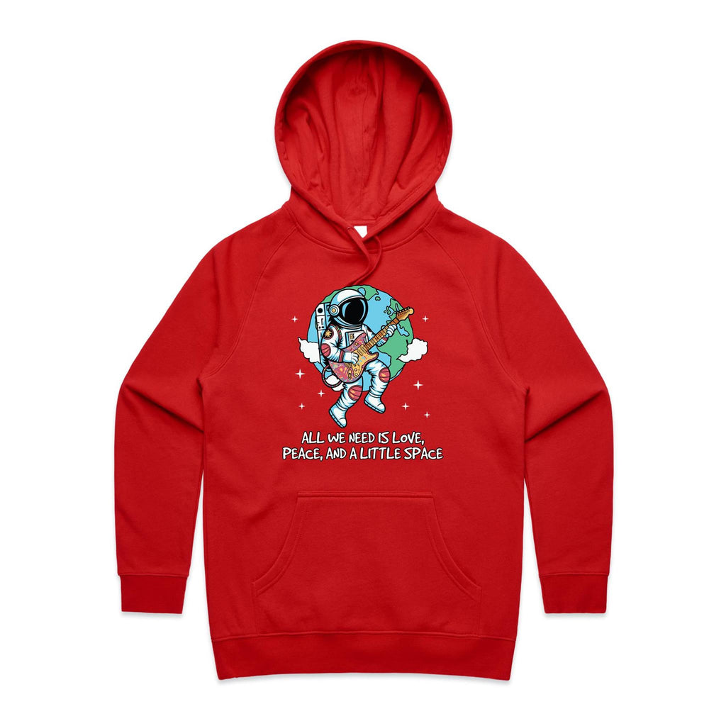 All We Need Is Love, And A Little Space, Astronaut - Womens Hoodie Red Womens 2XL Womens Hoodie Love Music Printed In Australia Space