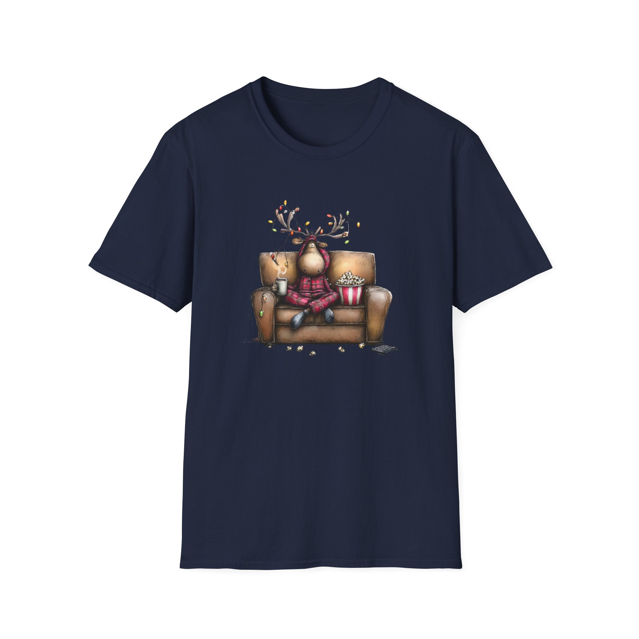 Reindeer, Christmas Movie Watching Shirt - Unisex Softstyle T-Shirt