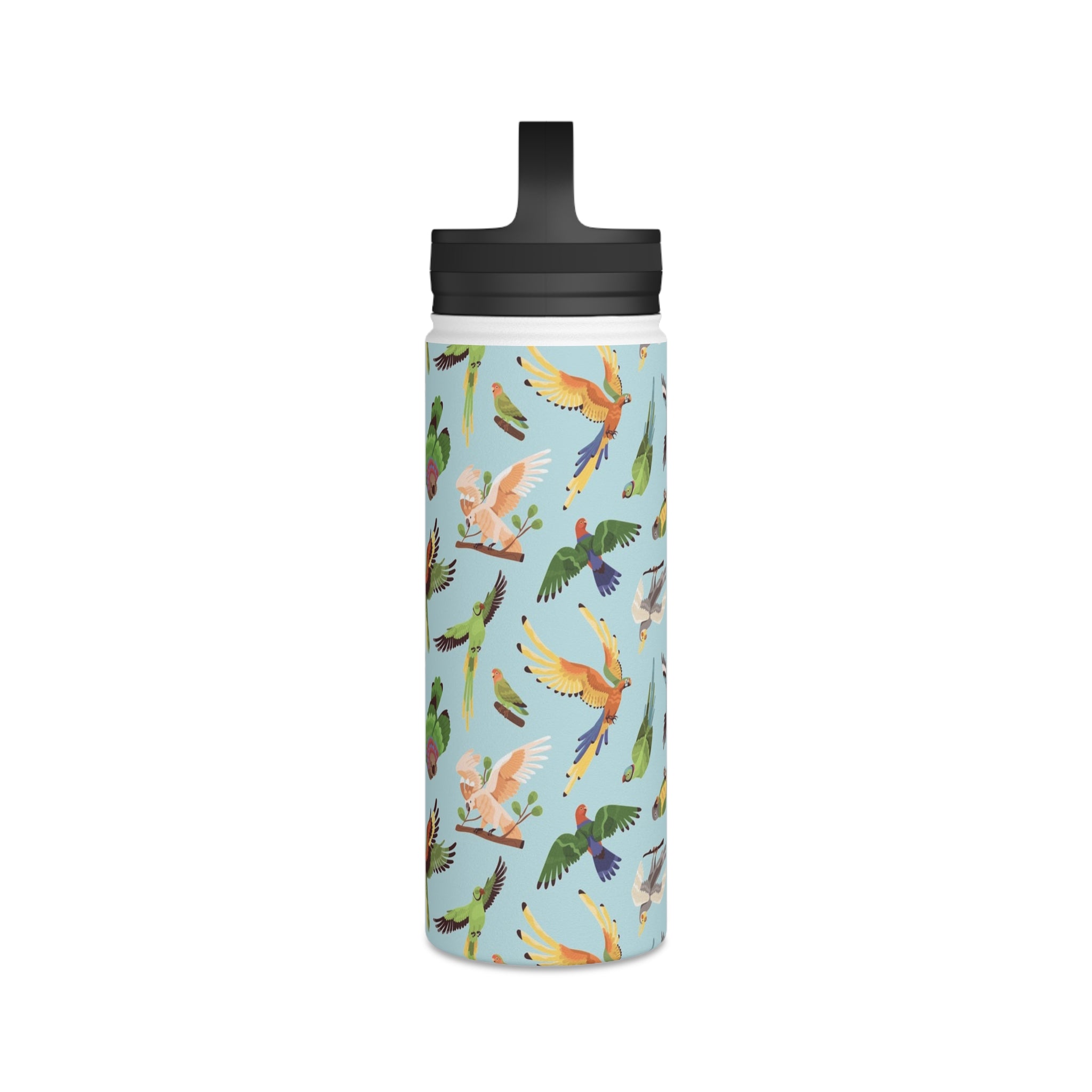 Parrots, Beautiful Colourful Birds Stainless Steel Water Bottle, Handle Lid Stainless Steel Water Bottle With Handle Lid Birds Globally Fulfilled