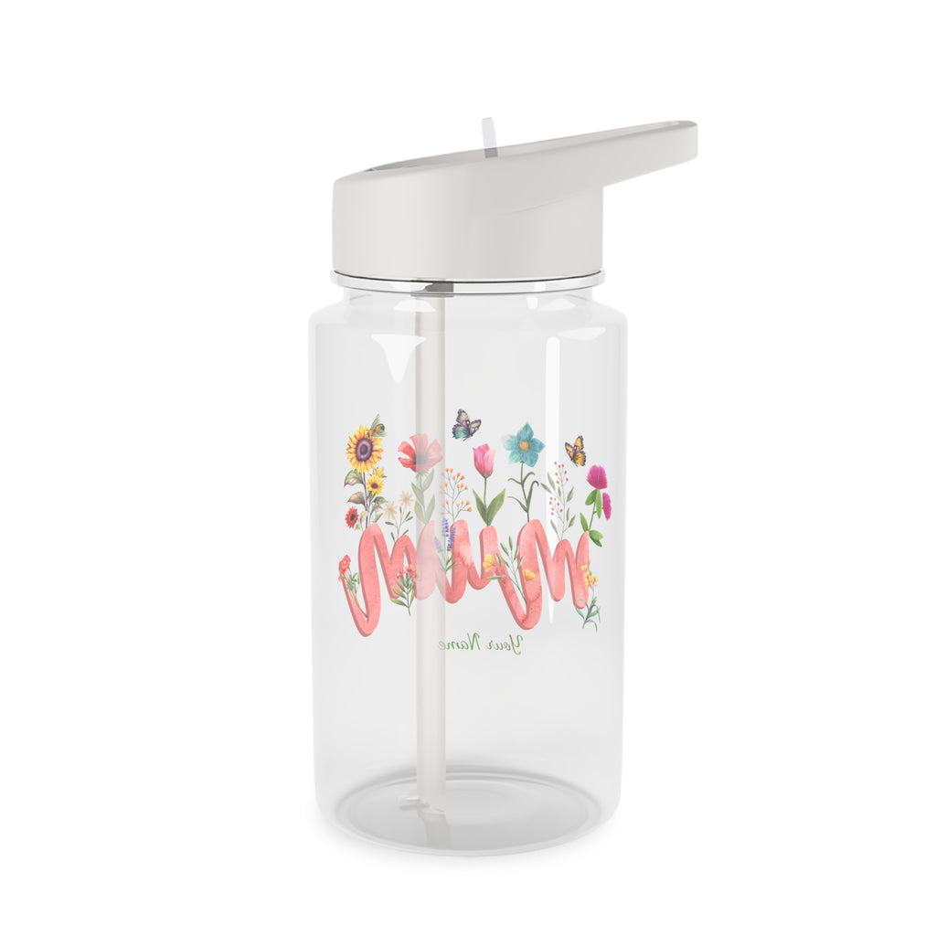 Personalised - Mum, With Flowers And Butterfly - Tritan Water Bottle