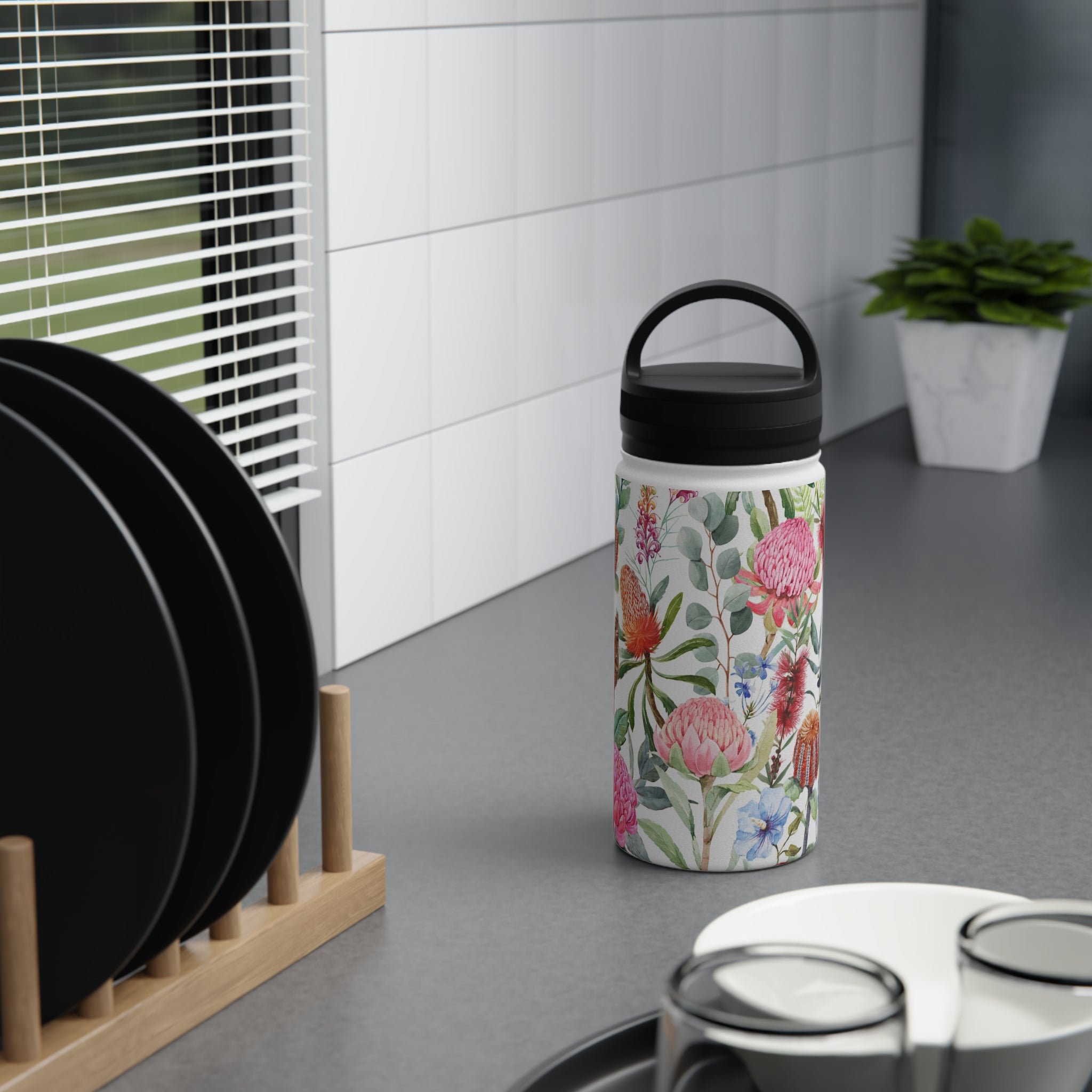 Australian Native Flowers Stainless Steel Water Bottle, Handle Lid Stainless Steel Water Bottle With Handle Lid Globally Fulfilled Plants
