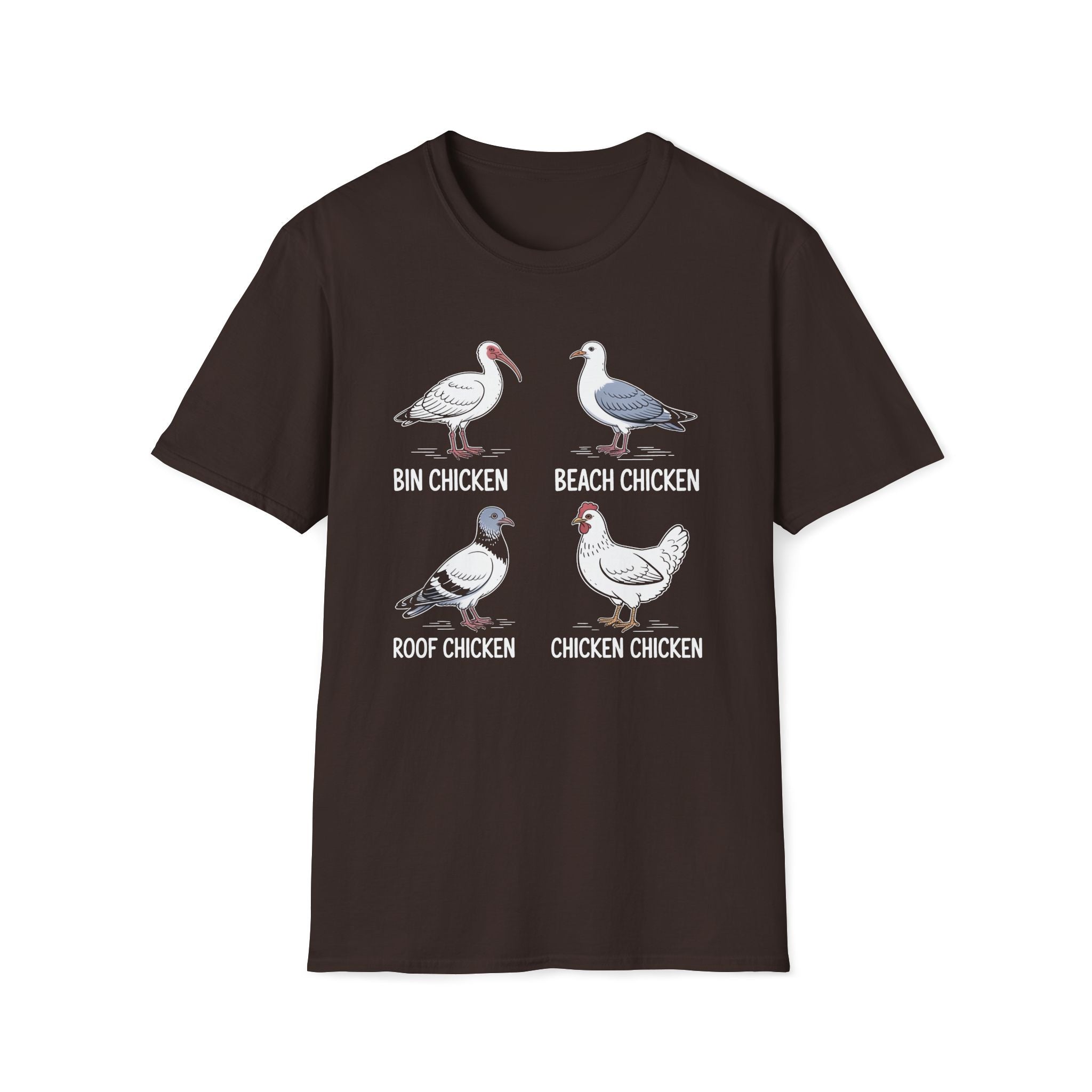 Bin Chicken Beach Chicken Chicken Types Unisex T-Shirt Dark Chocolate Unisex Adult T-shirt animal Birds Globally Fulfilled