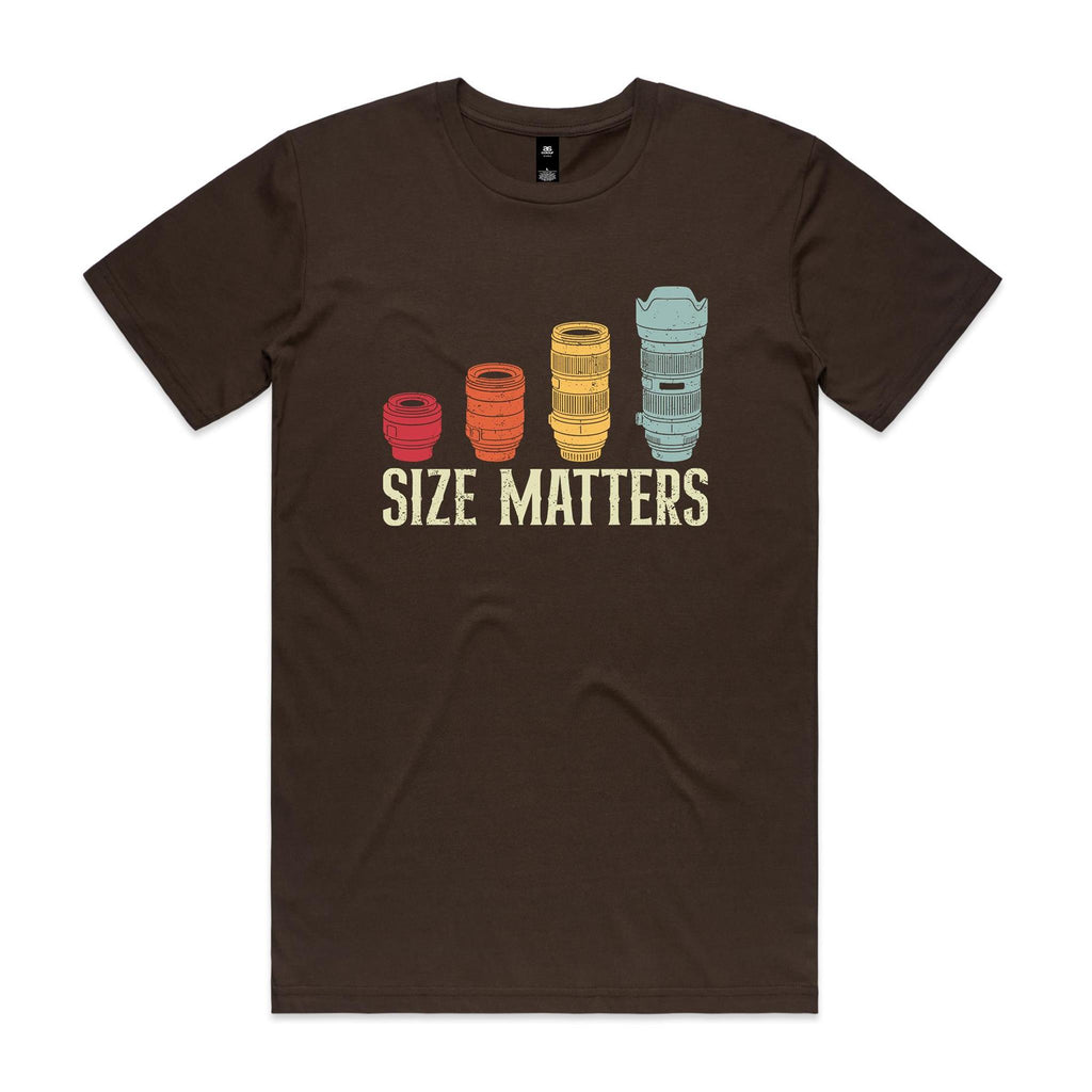 Camera Lenses Size Matters Men's AS Colour T-shirt Dark Chocolate Mens T-shirt Printed In Australia