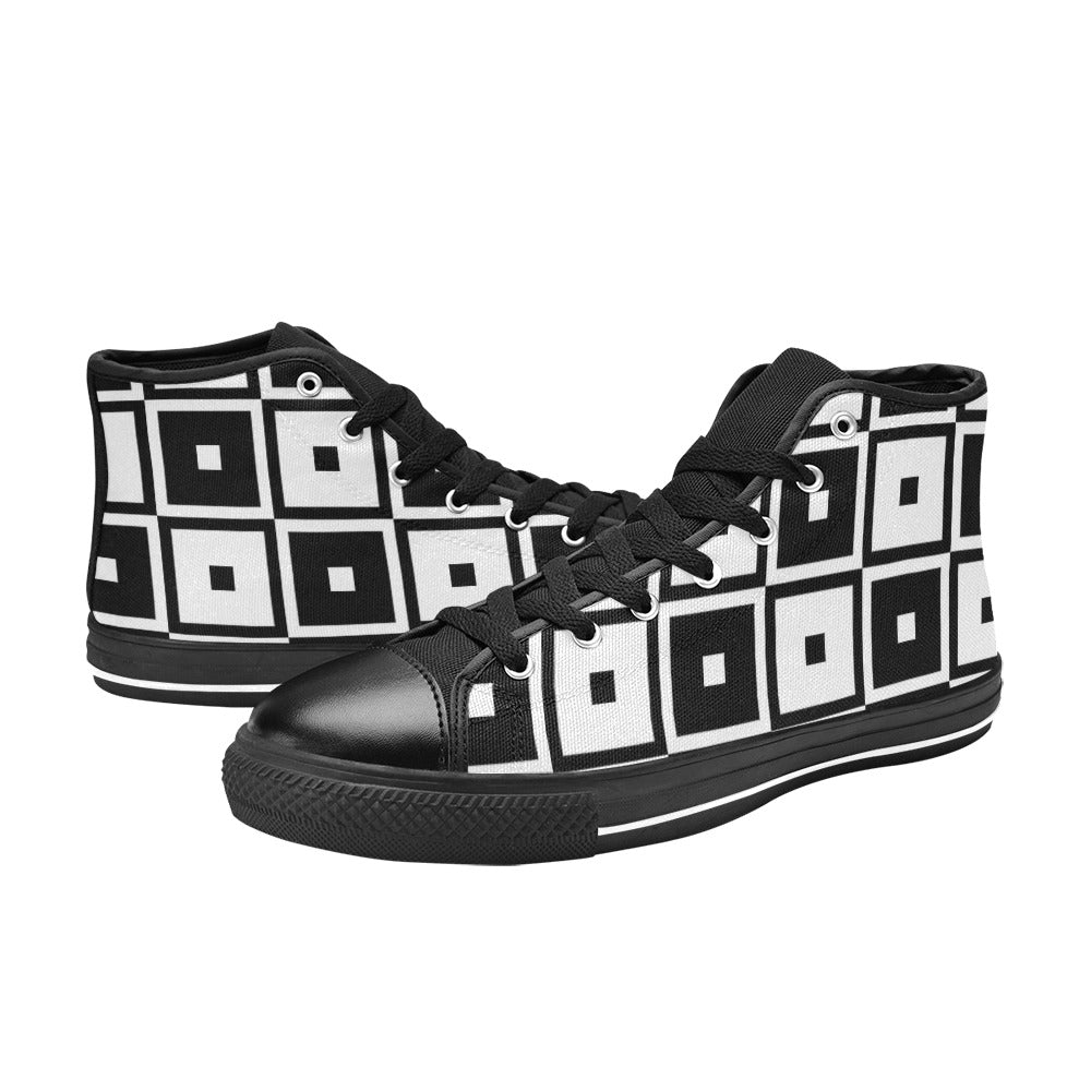 Black And White Squares - Men's High Top Canvas Shoes