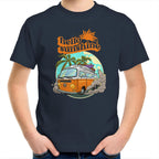 Hello Sunshine, Beach Van - Kids Youth T-Shirt Navy Kids Youth T-shirt Printed In Australia Retro Summer Surf