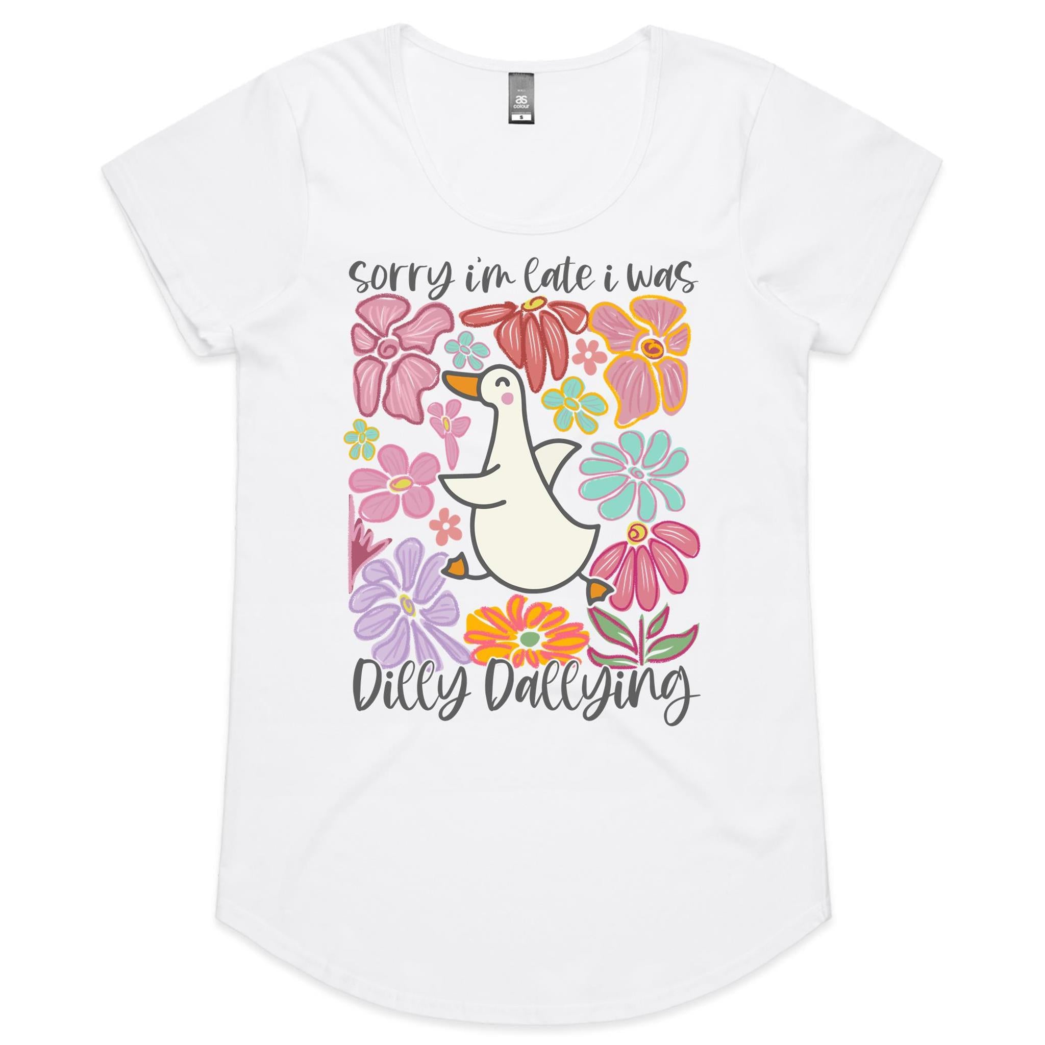 Sorry I'm Late, I Was Dilly Dallying - Womens Scoop Neck T-Shirt White Womens Scoop Neck T-shirt animal Printed In Australia