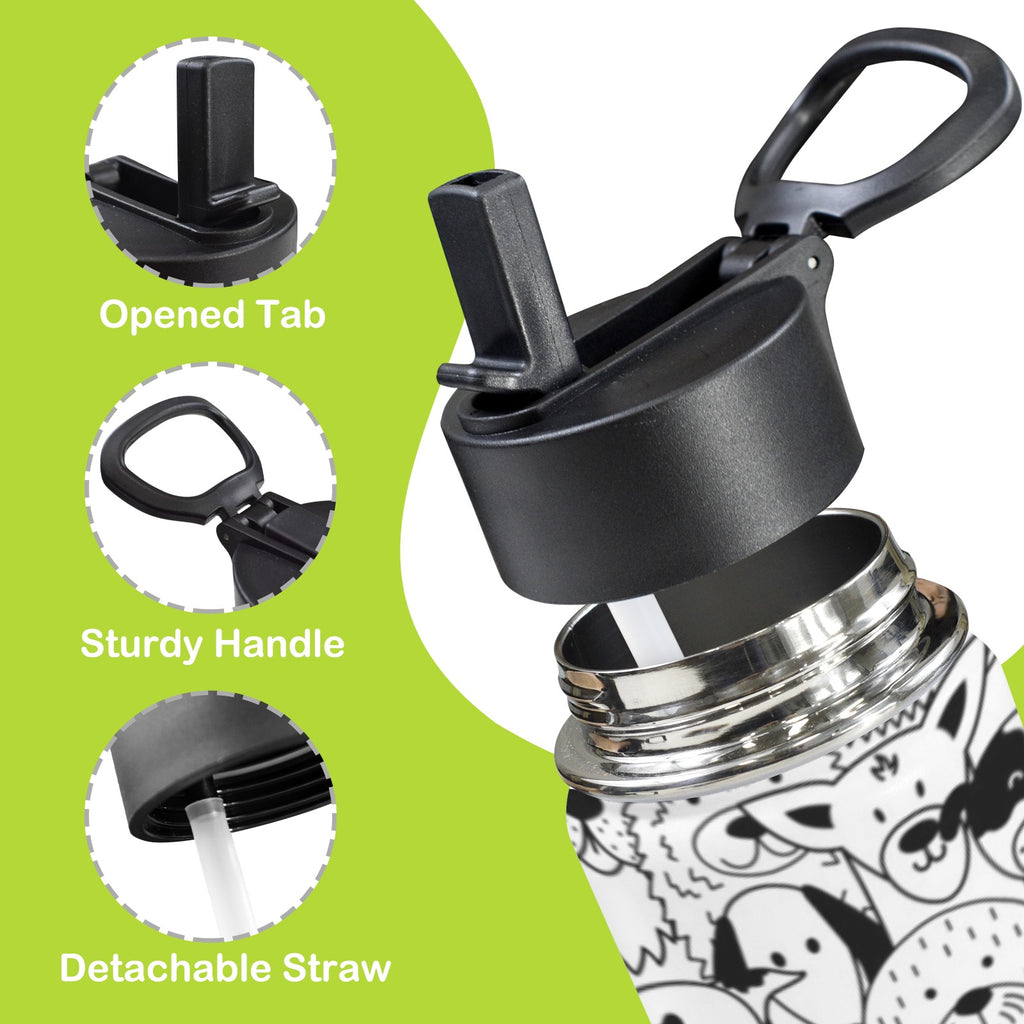 Black And White Dogs 12oz Kids Water Bottle with Straw Lid