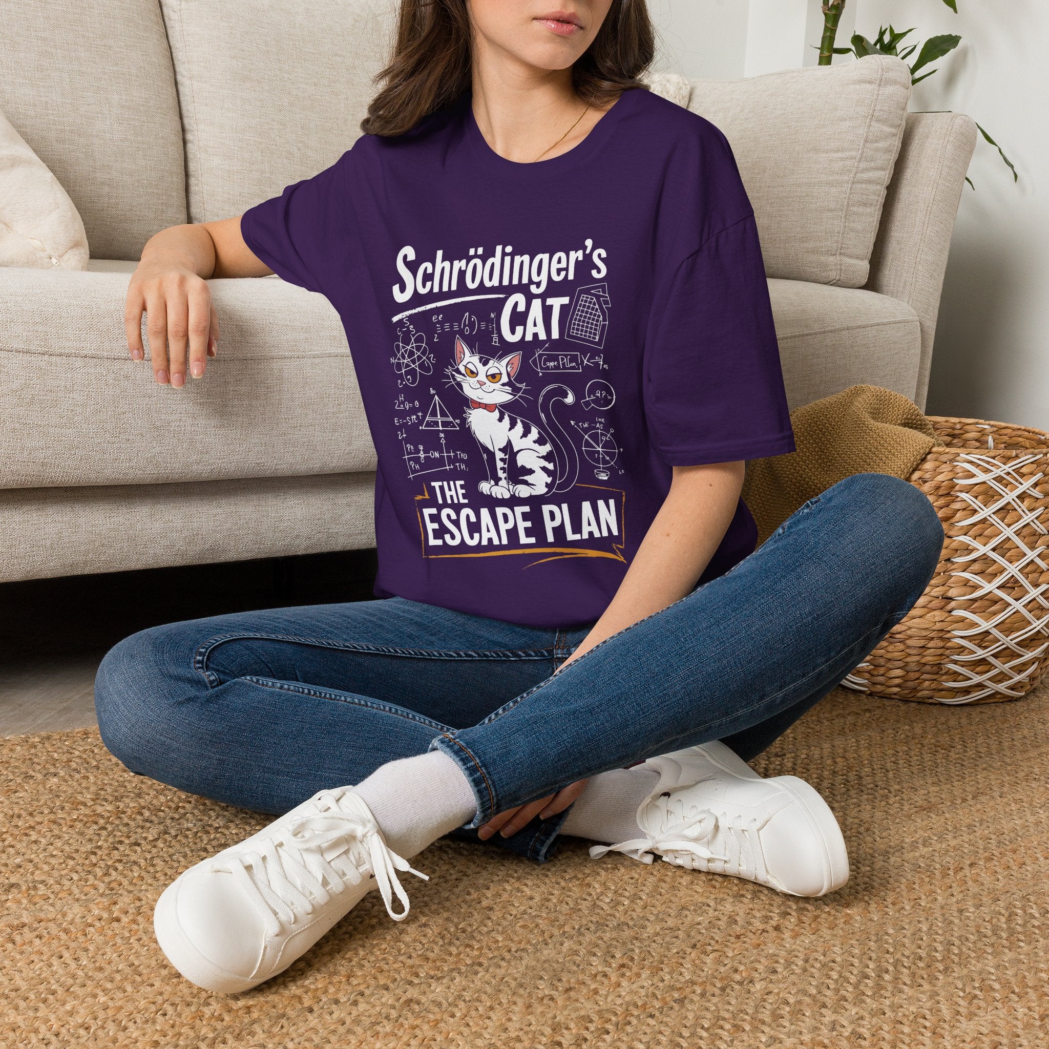 Schrödinger's Cat Escape Plan UnisexT-Shirt Purple Unisex Adult T-shirt animal Globally Fulfilled Science