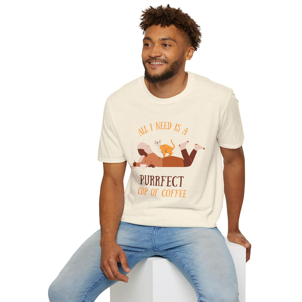 All I Need Is A Purrfect Cup Of Coffee - Unisex Softstyle T-Shirt