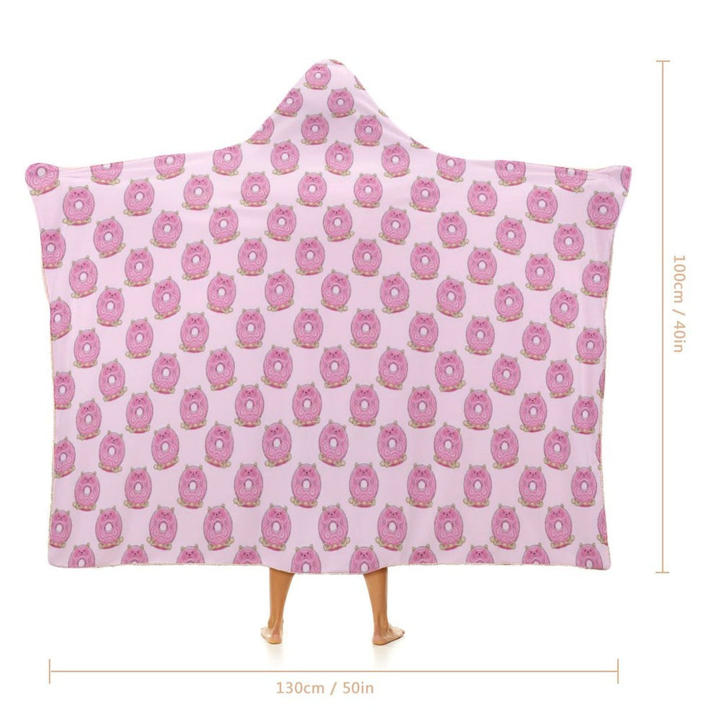 Pink Cat Doughnuts Kids Hooded Blanket 100cm x 130cm