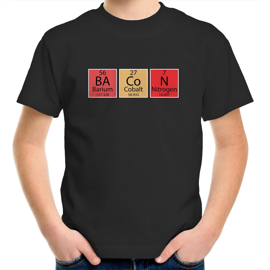 Bacon, Periodic Table - Kids Youth T-Shirt Black Kids Youth T-shirt Food Printed In Australia Science