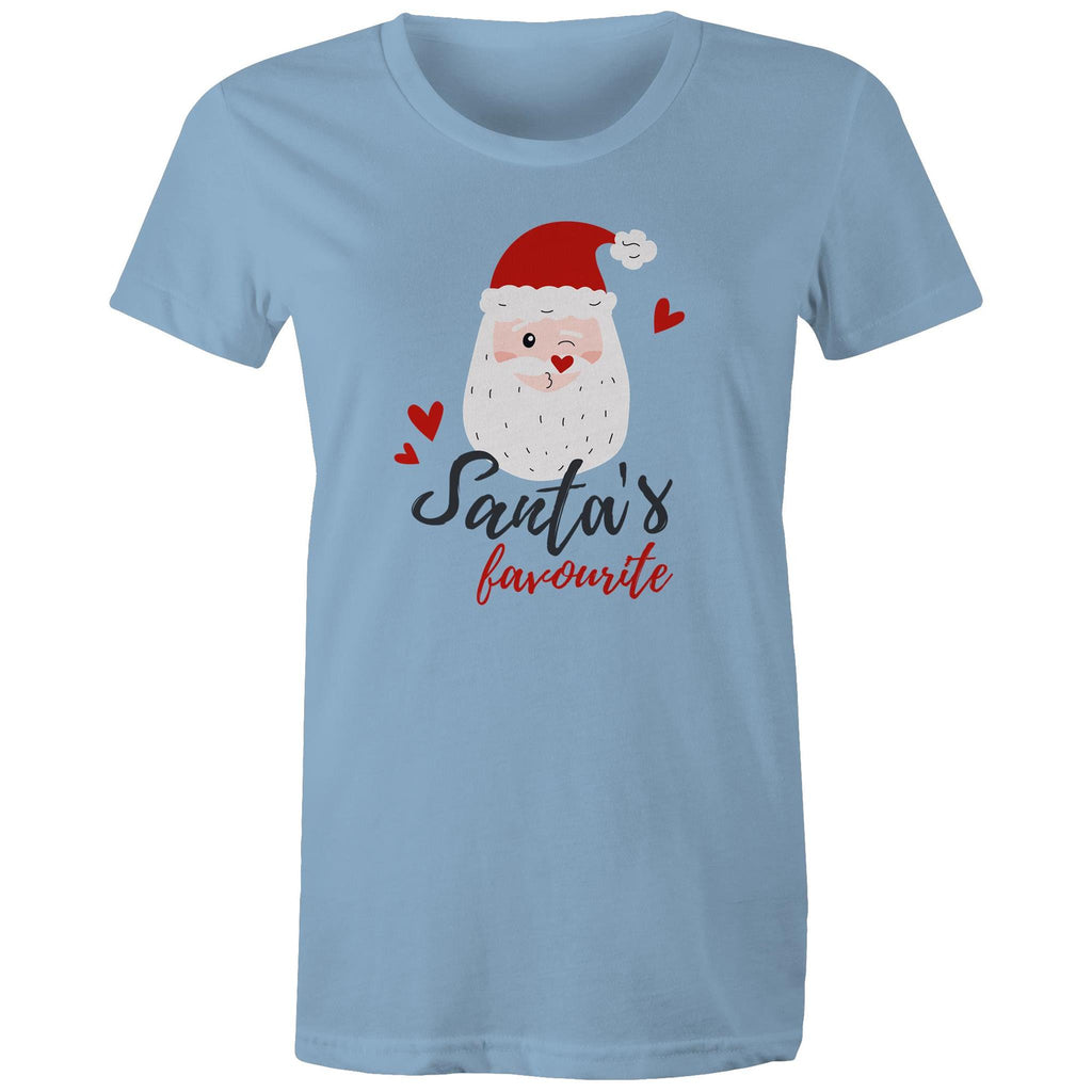 Santa's Favourite - Womens T-shirt Carolina Blue Womens Christmas T-shirt Christmas Printed In Australia