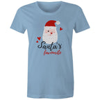 Santa's Favourite - Womens T-shirt Carolina Blue Womens Christmas T-shirt Christmas Printed In Australia