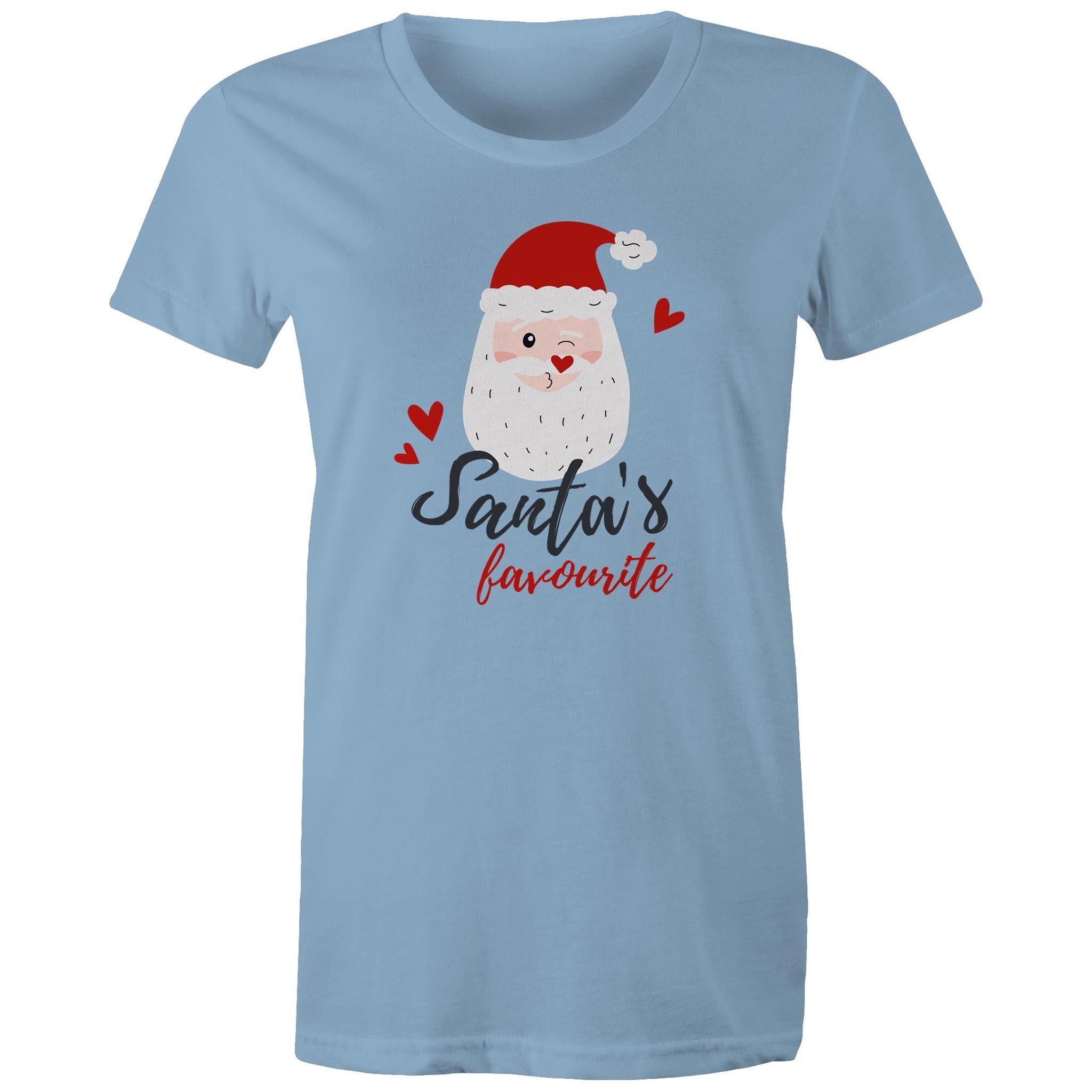 Santa's Favourite - Womens T-shirt Carolina Blue Womens Christmas T-shirt Christmas Printed In Australia