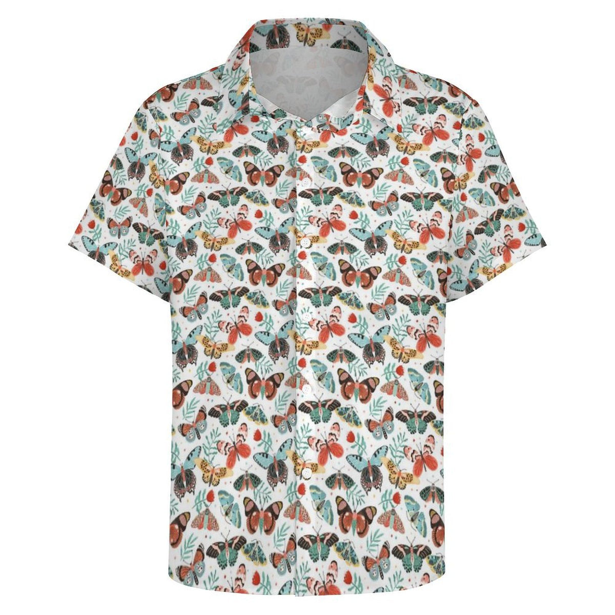 Pretty Moths And Butterflies Women's Collared Pocketless Short Sleeve Shirt