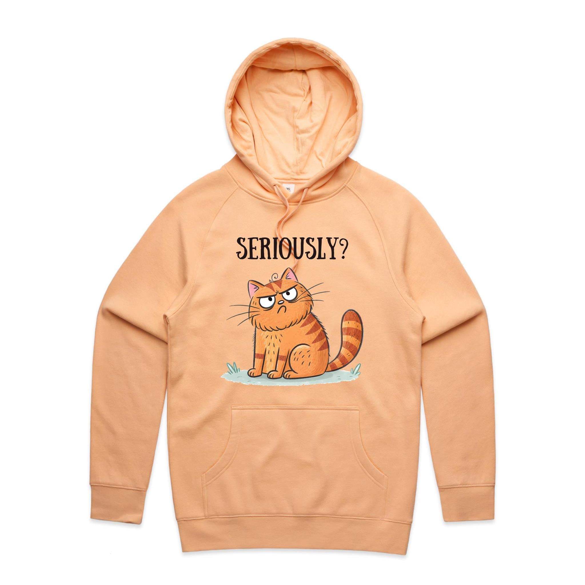 Cat, Seriously? - Mens Hoodie Peach Mens Hoodie animal Printed In Australia