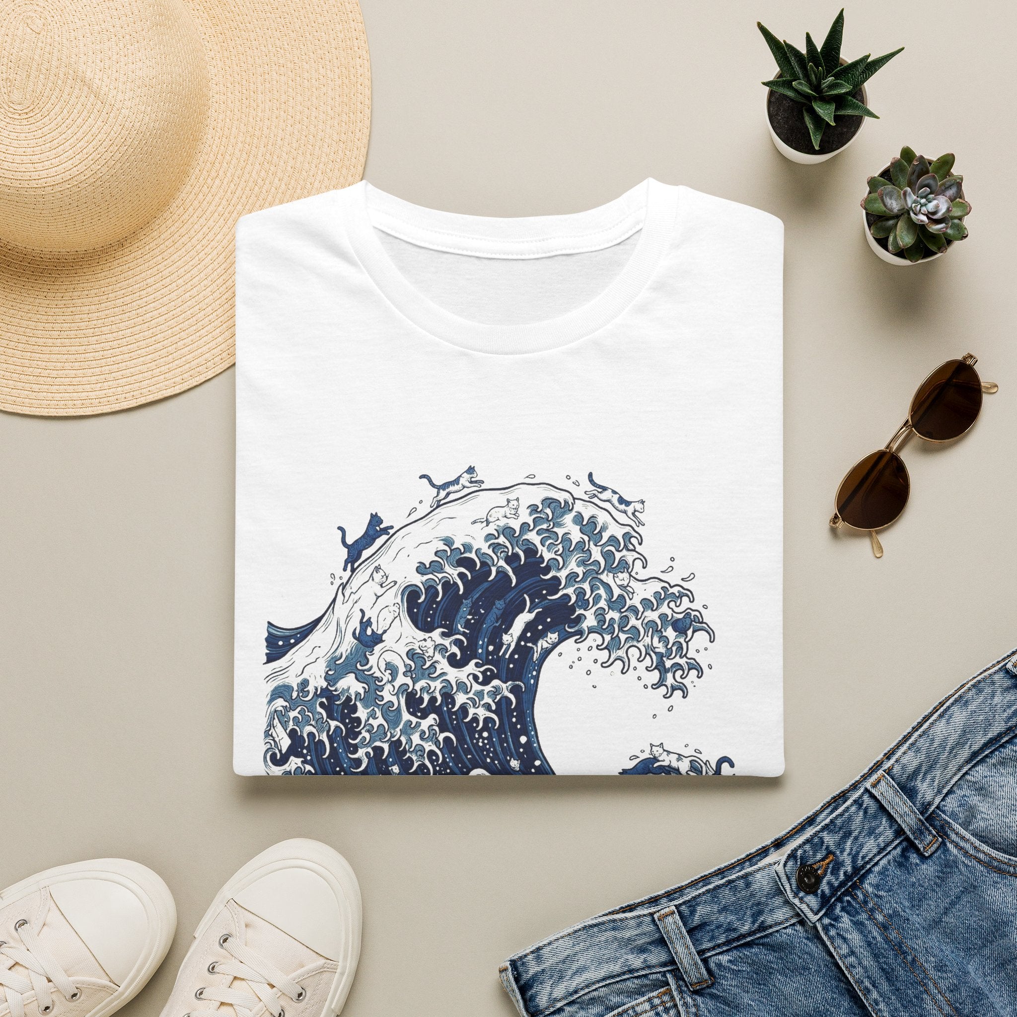 Cats On The Great Wave Unisex T-Shirt Unisex Adult T-shirt animal Globally Fulfilled Ocean