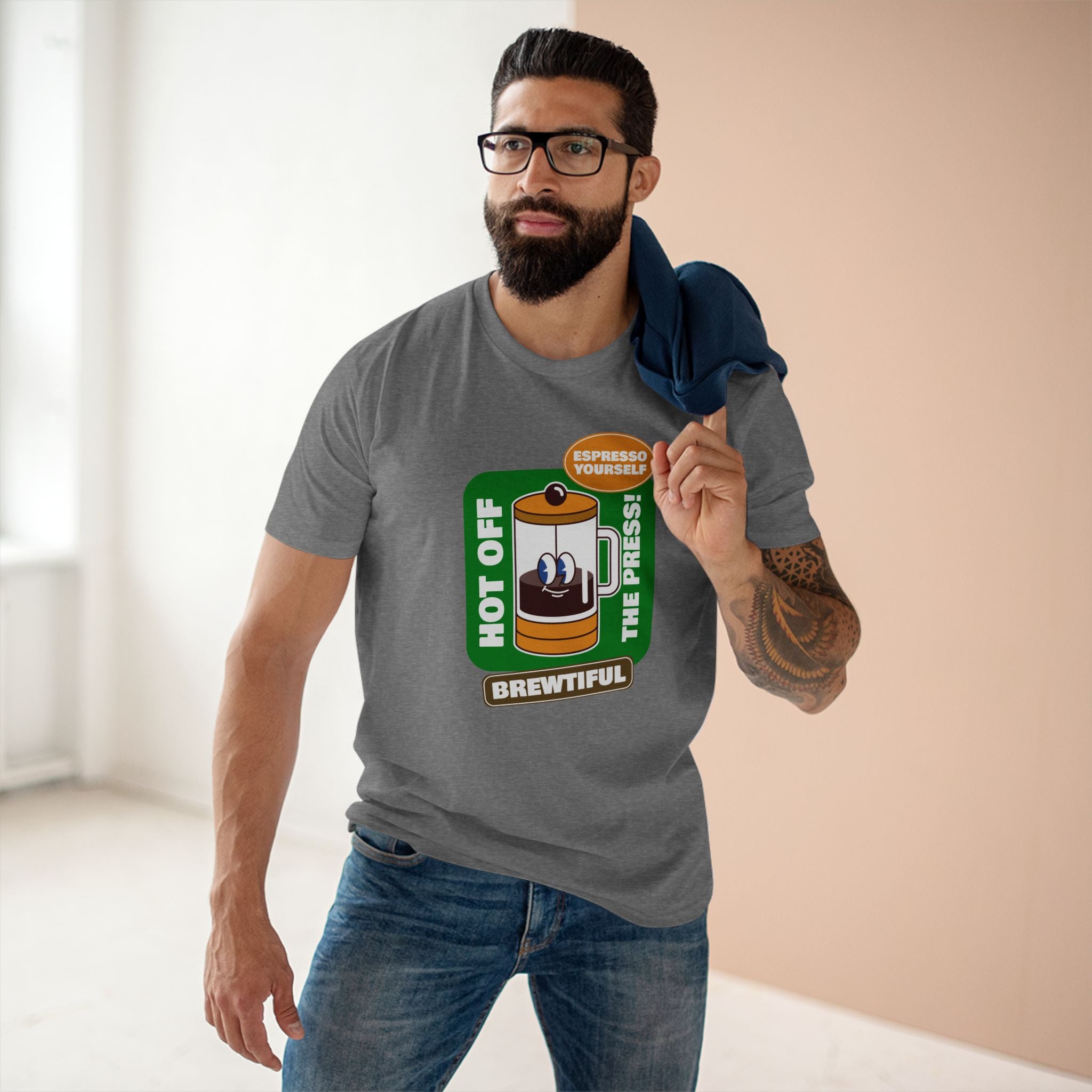 Brewtiful, Espresso Yourself - Men's Staple Tee Athletic Heather Mens Premium T-Shirt Coffee Printed in AU and US