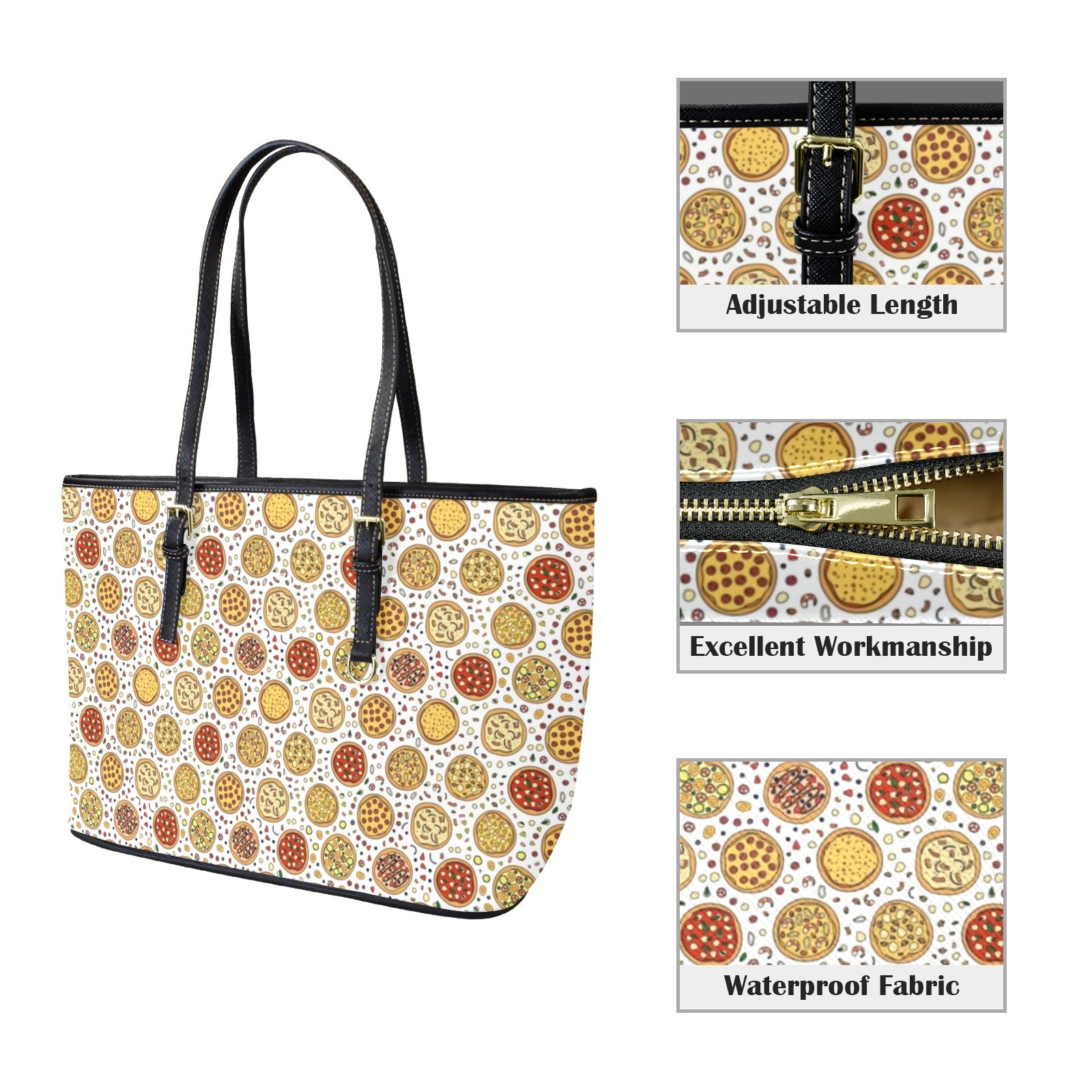 Round Pizzas On White - PU Leather Tote Bag - Large