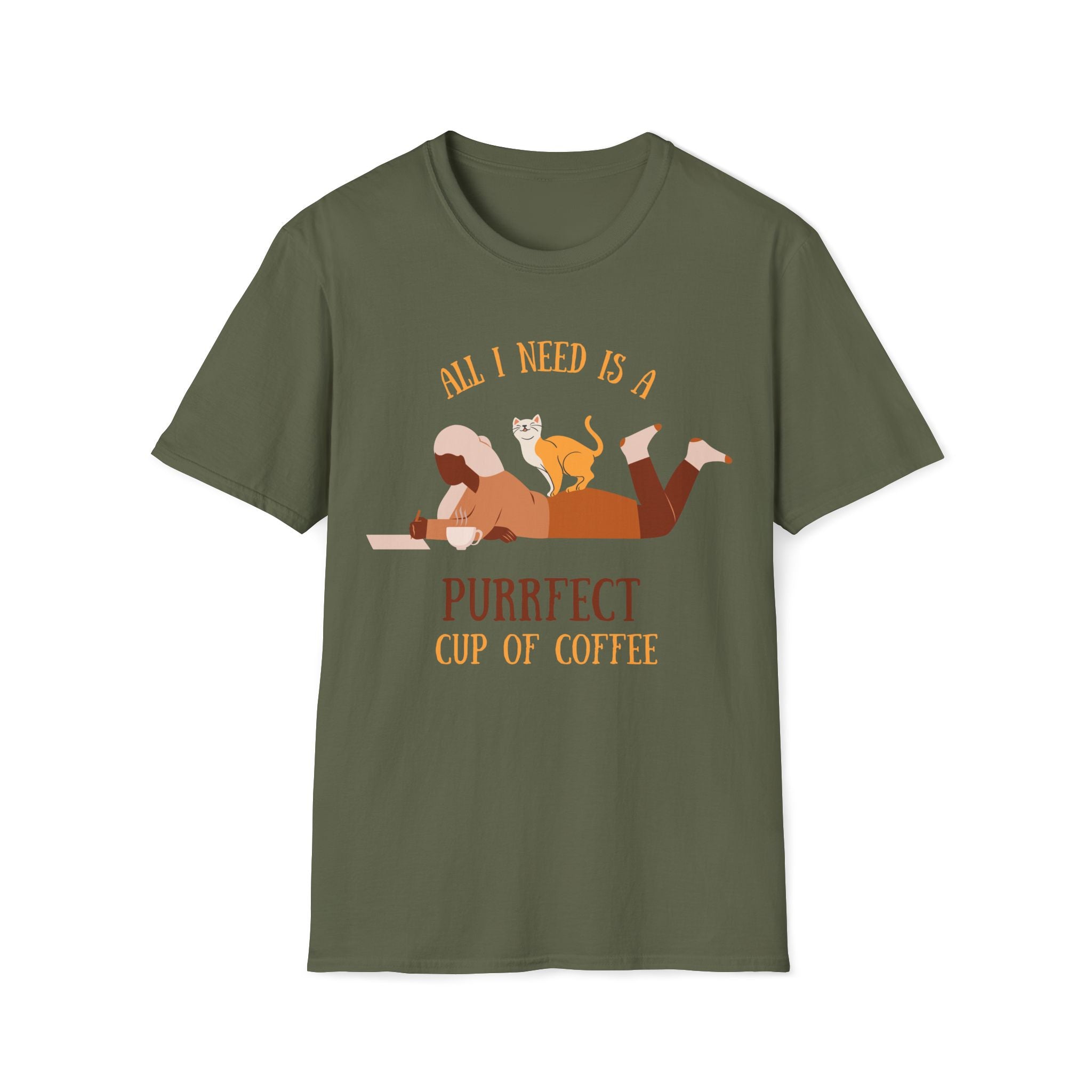 All I Need Is A Purrfect Cup Of Coffee - Unisex Softstyle T-Shirt