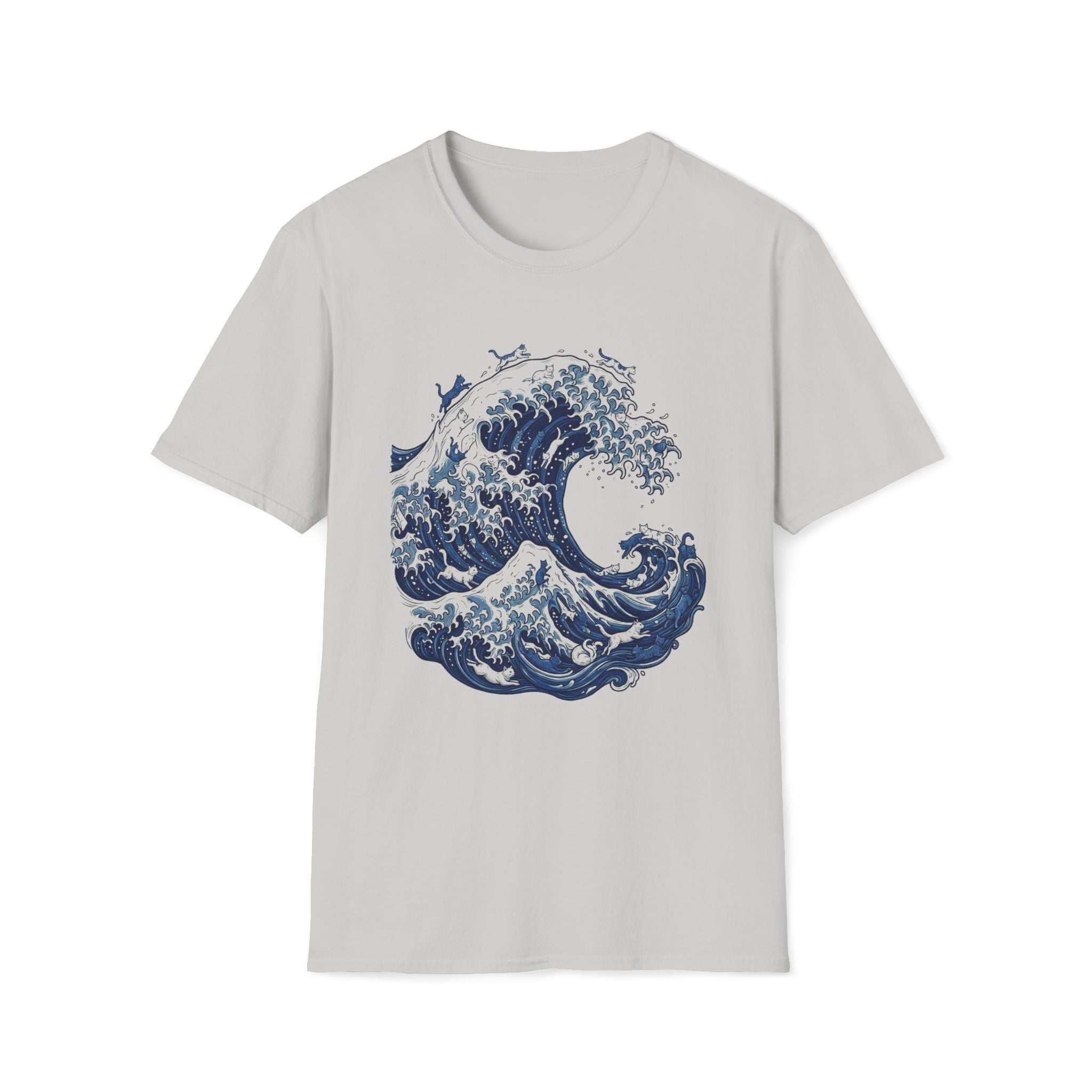 Cats On The Great Wave Unisex T-Shirt Ice Grey Unisex Adult T-shirt animal Globally Fulfilled Ocean