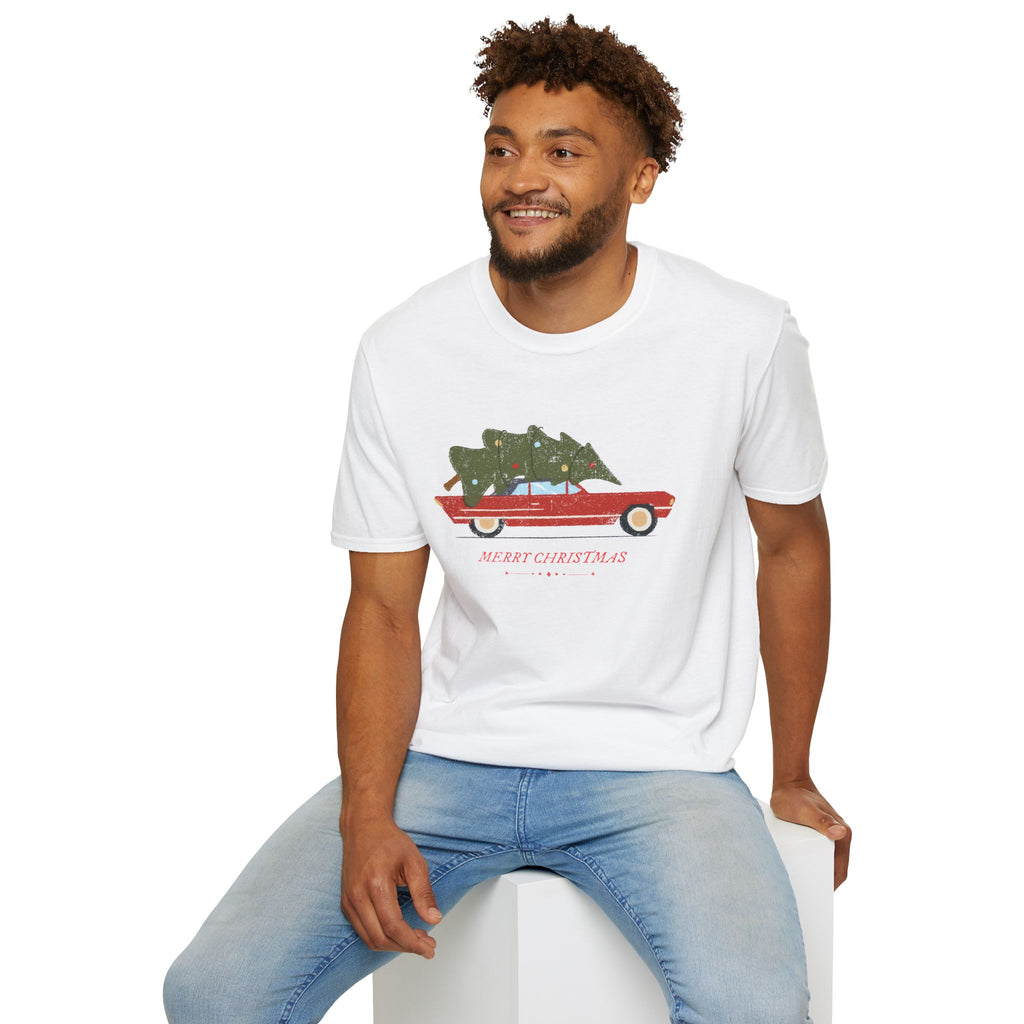 Retro Christmas Tree On Car - Unisex Softstyle T-Shirt