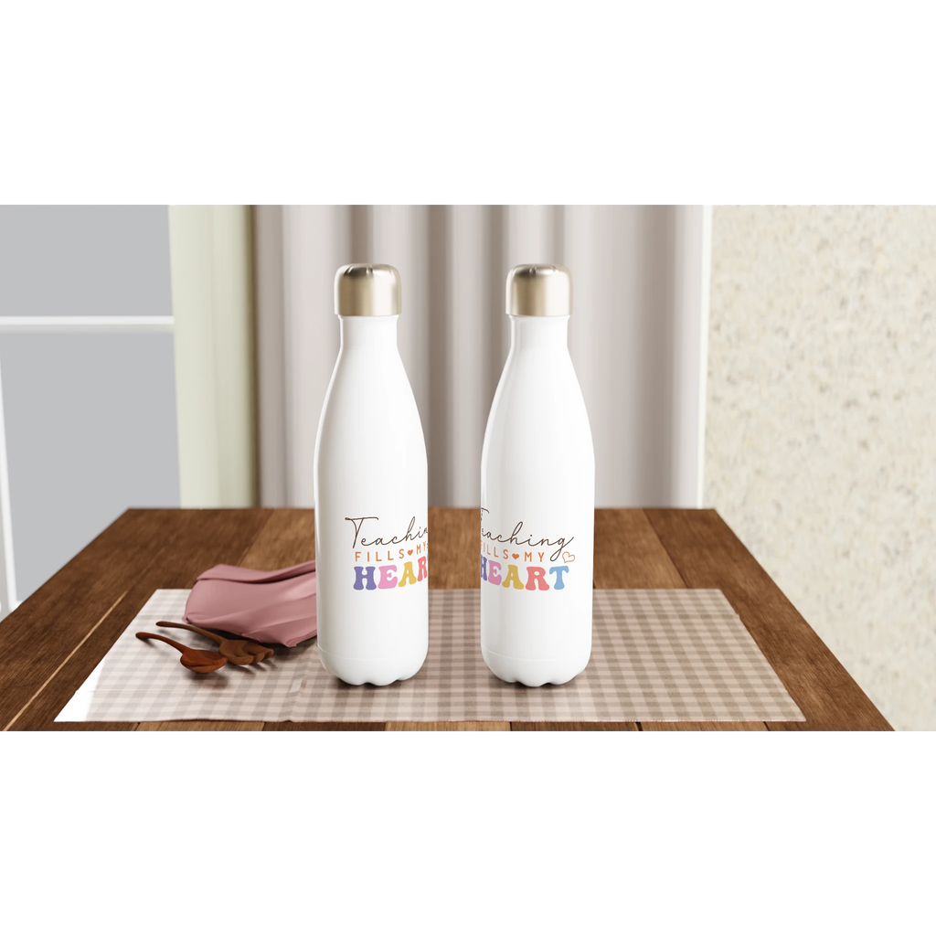 Teaching Fills My Heart - White 17oz Stainless Steel Water Bottle White Water Bottle Globally Fulfilled Teacher