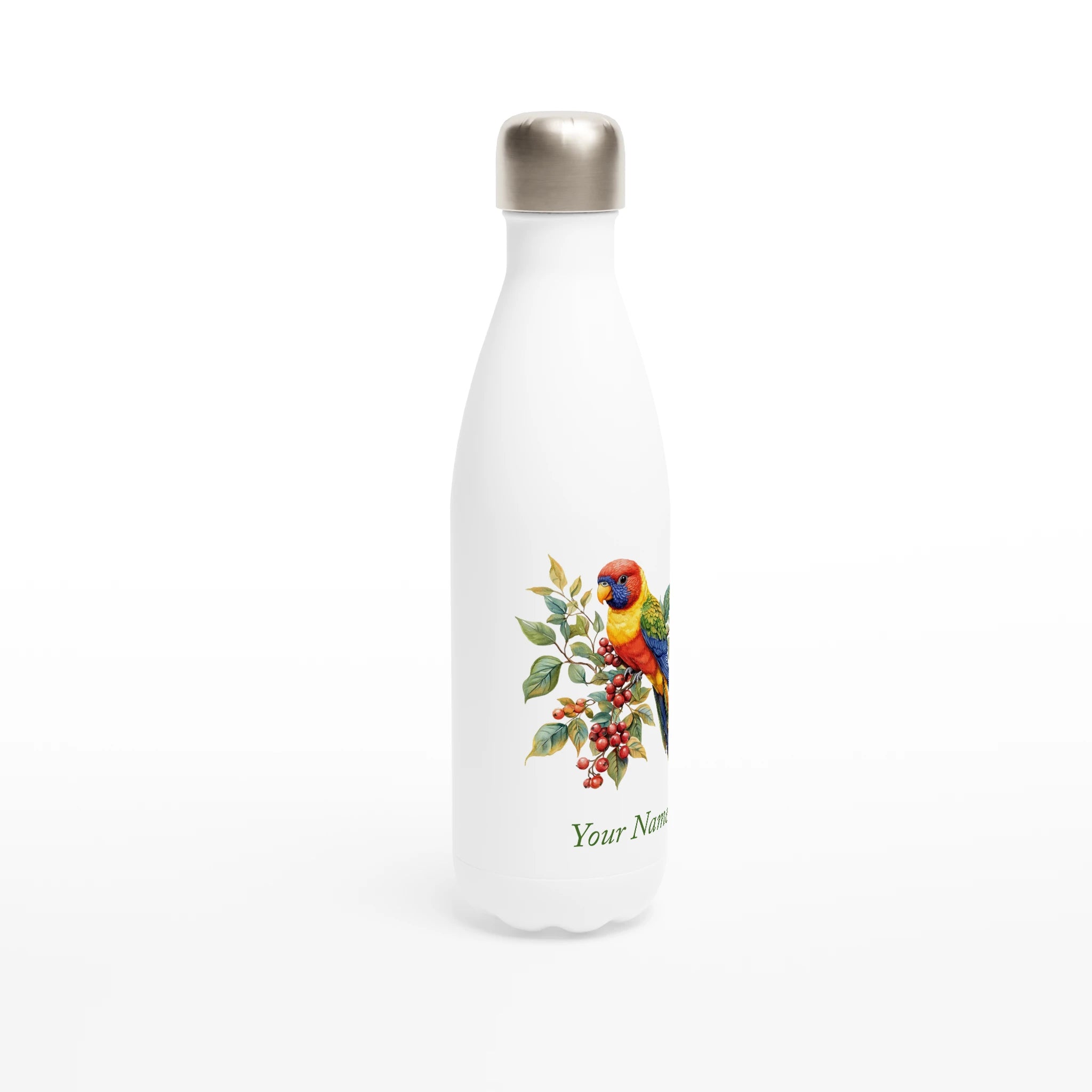 Personalise - Lorikeet, Australian Birds - White 17oz Stainless Steel Water Bottle Personalised Water Bottle animal Globally Fulfilled