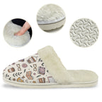 Books And Coffee Women's Fur Trim Thick-Sole Indoor Slippers Women's Fur Trimmed Slippers animal Printed Offshore Reading