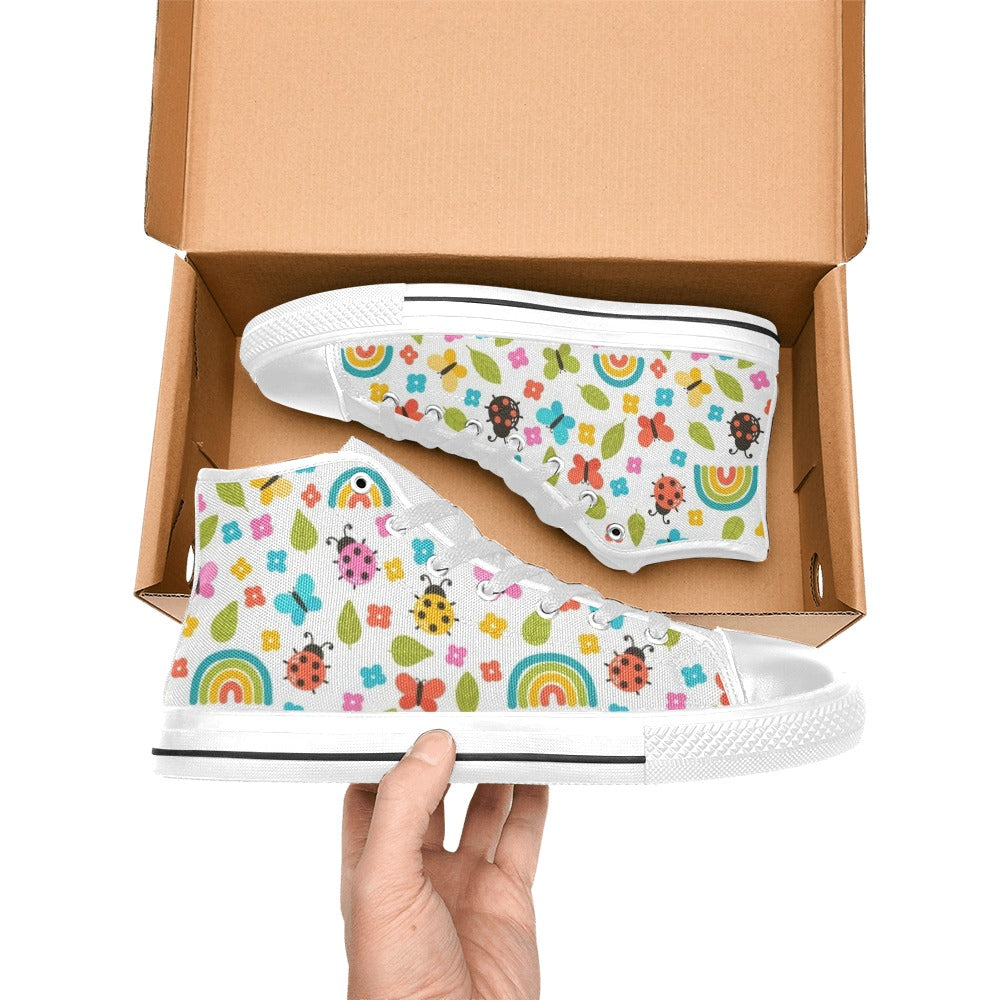 Ladybugs And Rainbows - Kids' High Top Canvas Shoes Kids High Top Canvas Shoes animal Printed Offshore