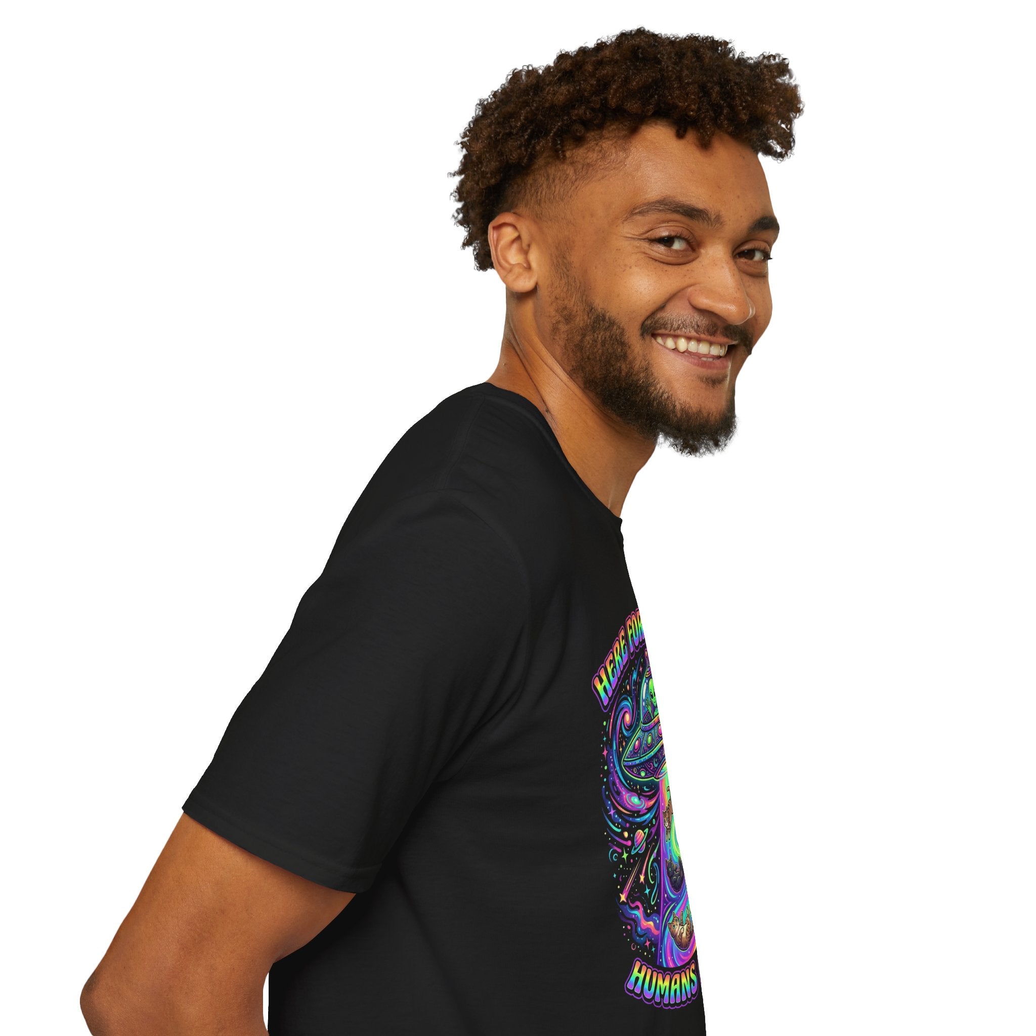 Here For The Cats Alien UFO Unisex T-Shirt Unisex Adult T-shirt animal Globally Fulfilled Sci Fi