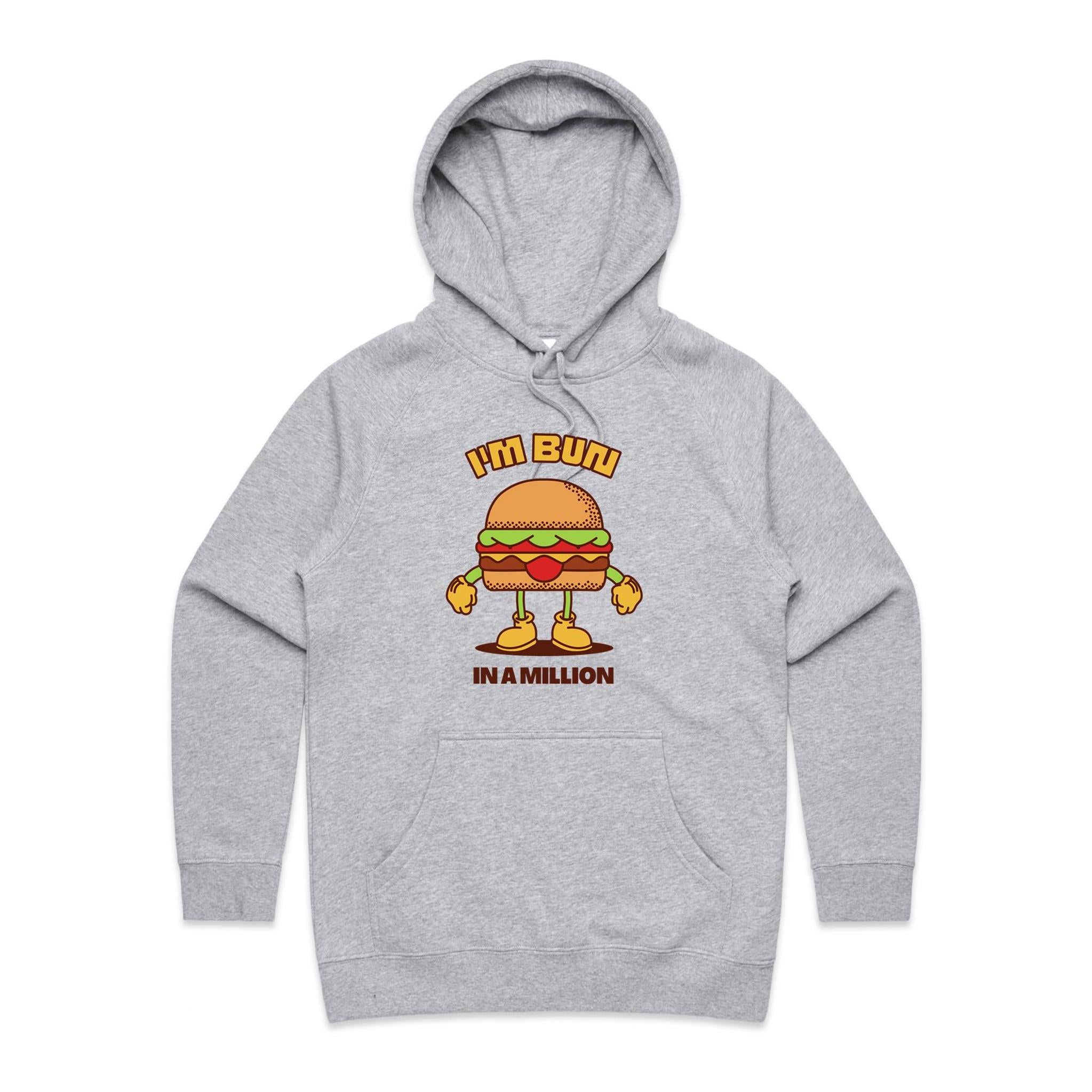 I'm Bun In A Million, Hamburger - Womens Hoodie Grey Marle Womens Hoodie Food Printed In Australia