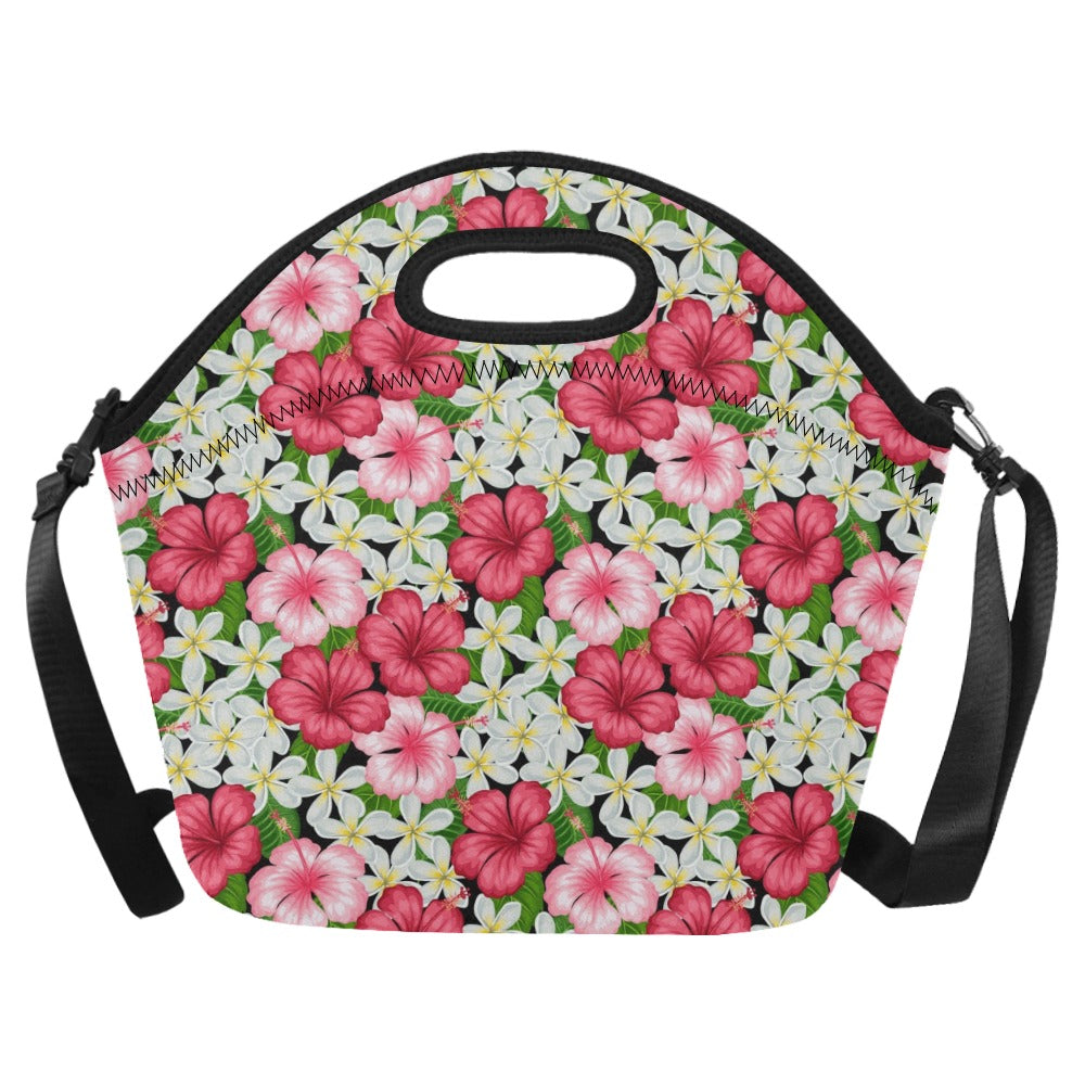 Hibiscus Neoprene Lunch Bag/Large (Model 1669) One Size Neoprene Lunch Bag Plants Printed Offshore