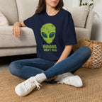 Green Alien Head Humans Aren't Real Unisex T-Shirt Unisex Adult T-shirt Globally Fulfilled Sci Fi