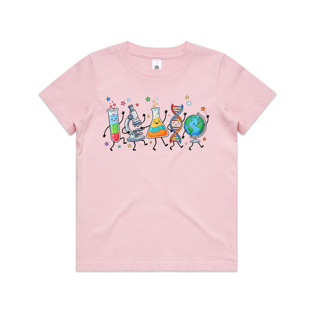 Science Characters Kids AS Colour T-shirt Pink Kids Youth T-shirt Printed In Australia Science