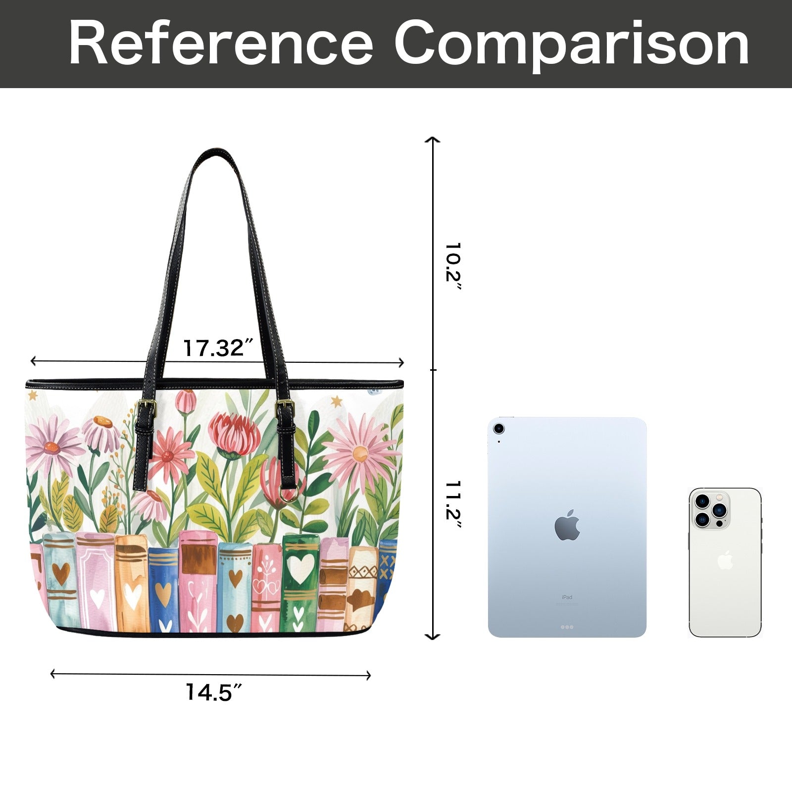 Books, Flowers And Butterflies - Leather Tote Bag-Large