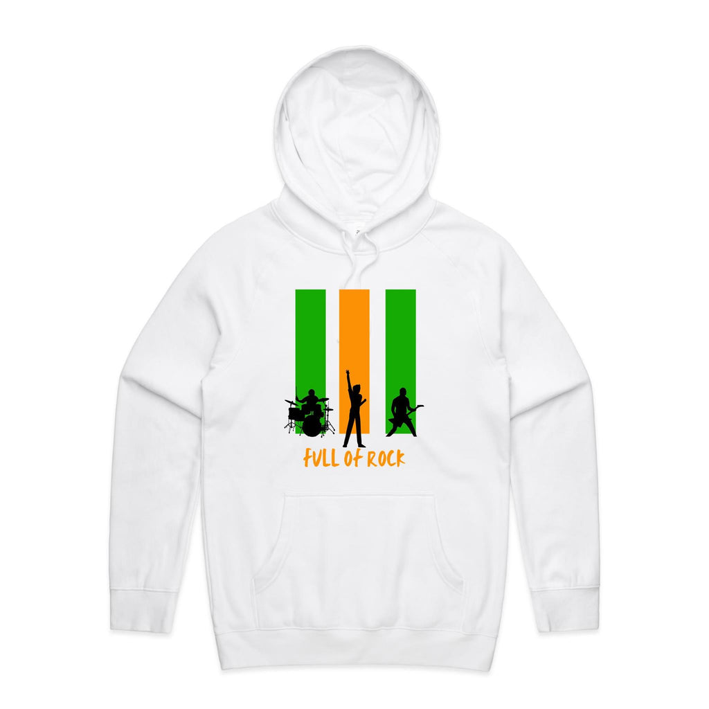 Full Of Rock - Mens Hoodie White Mens Hoodie Music Printed In Australia
