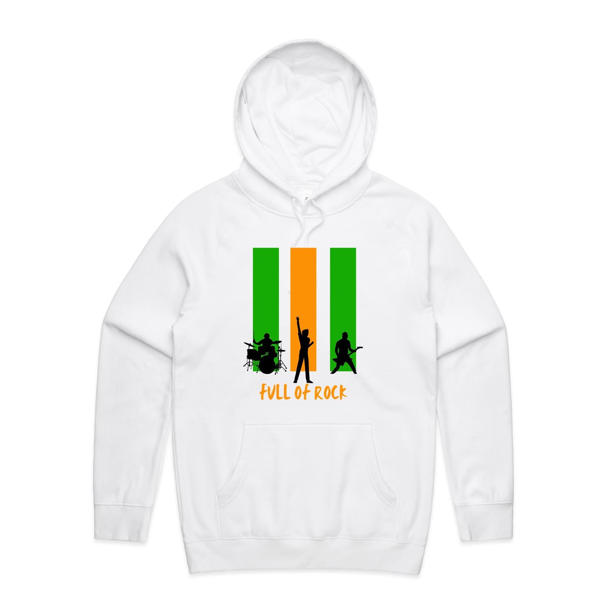 Full Of Rock - Mens Hoodie White Mens Hoodie Music Printed In Australia