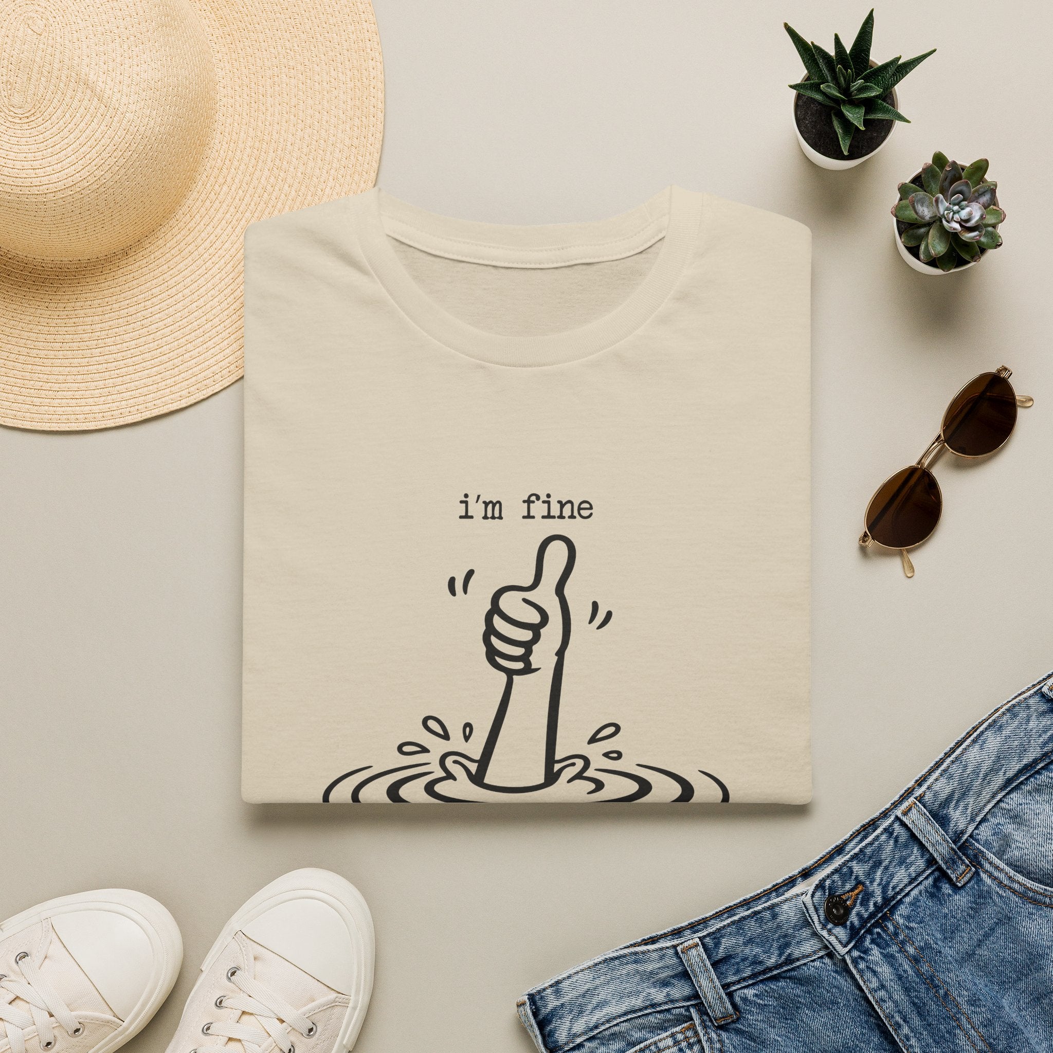 I'm Fine Drowning Thumbs Up Unisex T-shirt Unisex Adult T-shirt Globally Fulfilled Positivity