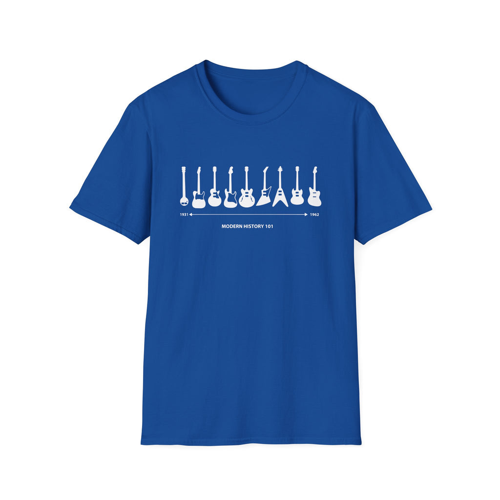 Guitar Timeline Unisex Softstyle T-Shirt Royal Unisex Adult T-shirt Australian Printer Music