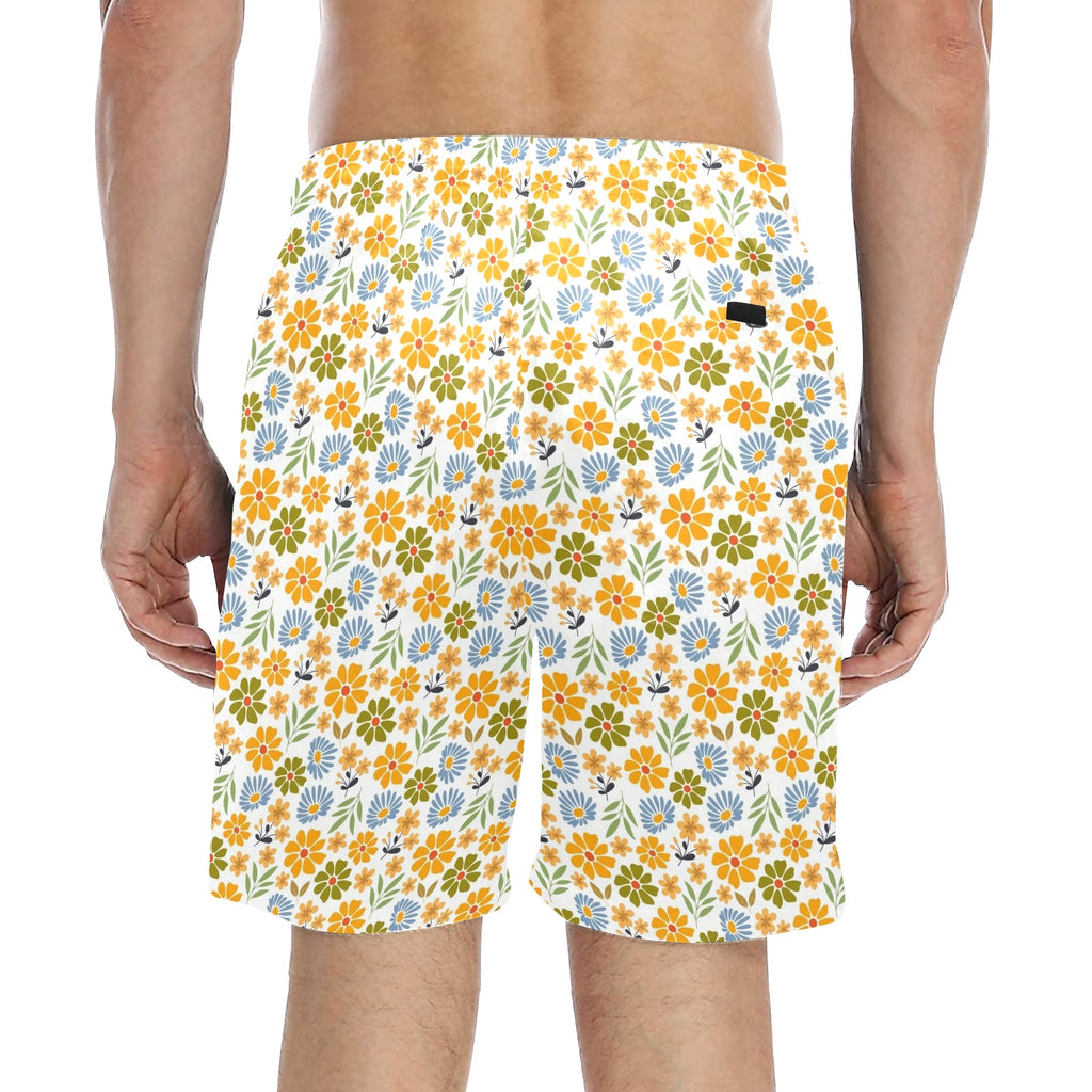 Retro Boho Flower Men's Mid-Length Beach Shorts Men's Mid-Length Beach Shorts Plants Printed Offshore